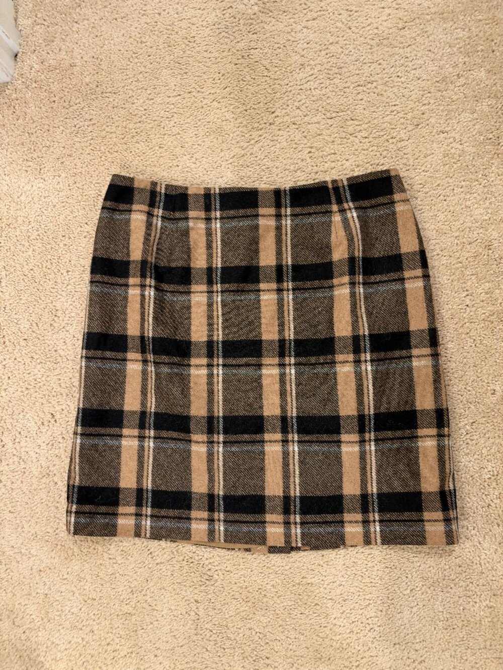 Ann Taylor Camel & Black Plaid Wool Skirt